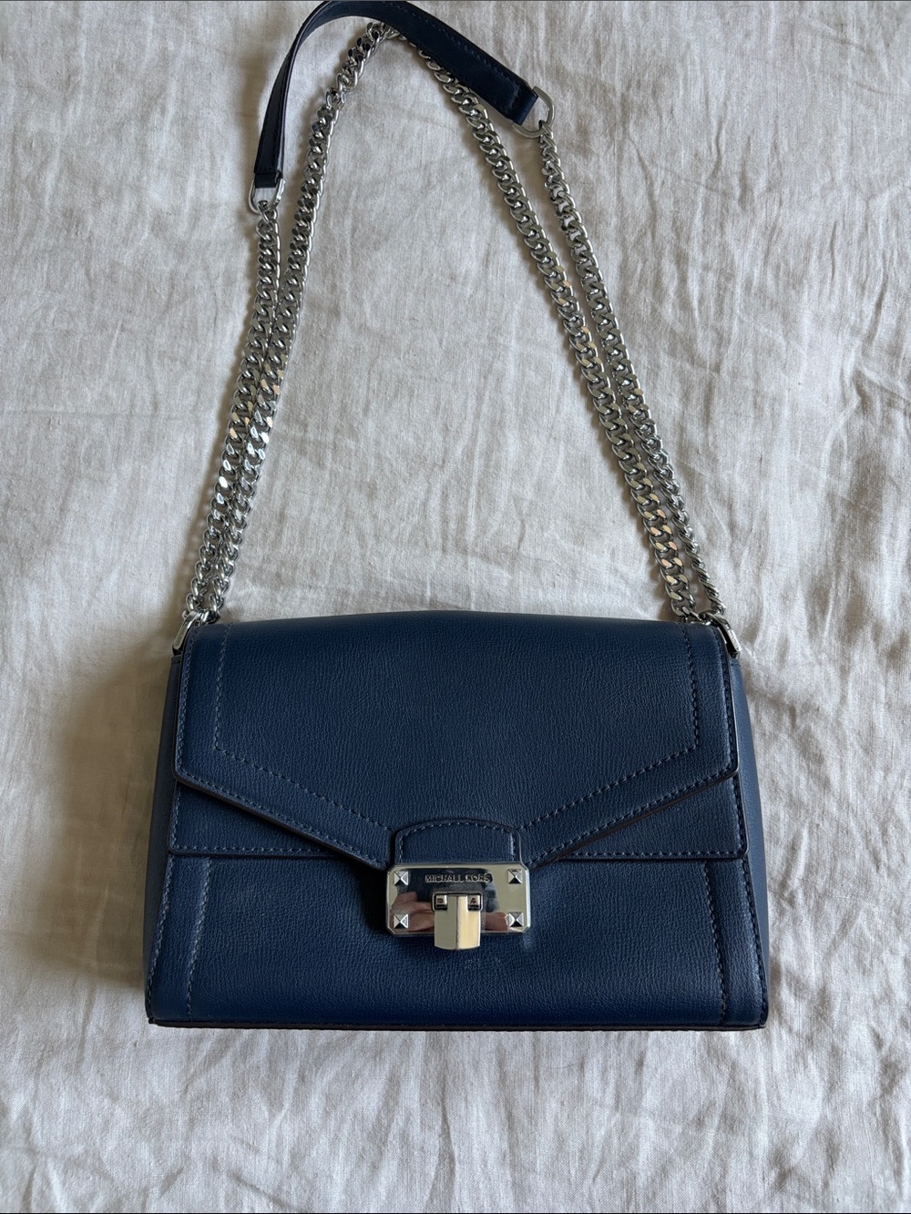 Michael Kors Navy Leather Chain Shoulder Bag